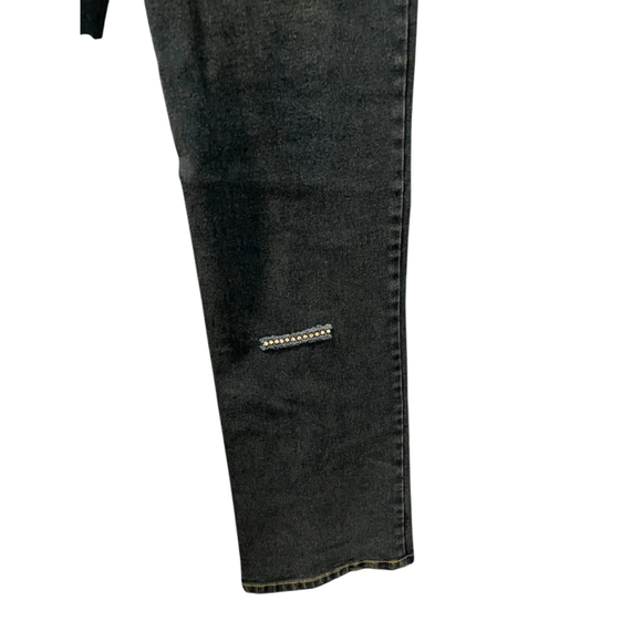 Ane' V Y2k Vintage Rhinestone Safety Pin Denim Blue Jeans Size 10 Bling Distress - Picture 8 of 9